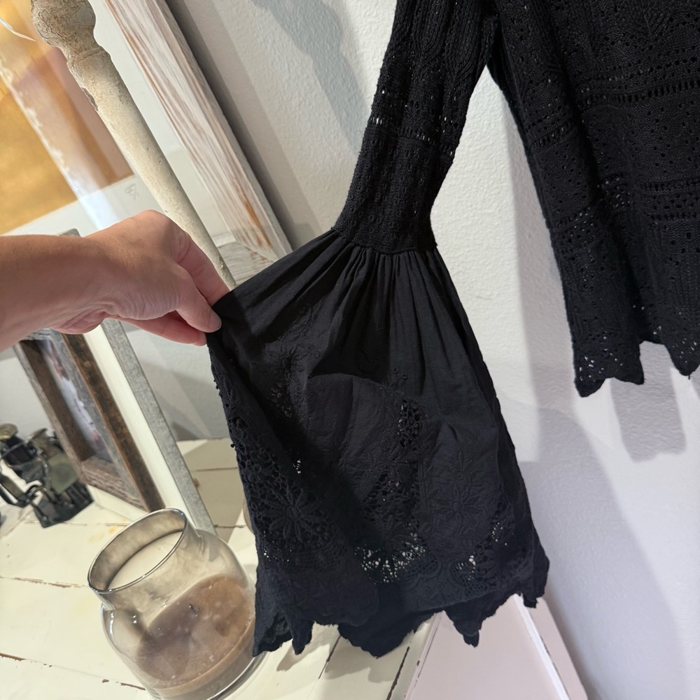 Free People Once Upon a Time Black Lace Bell Sleeve Top NWOT Size S - Picture 5 of 7